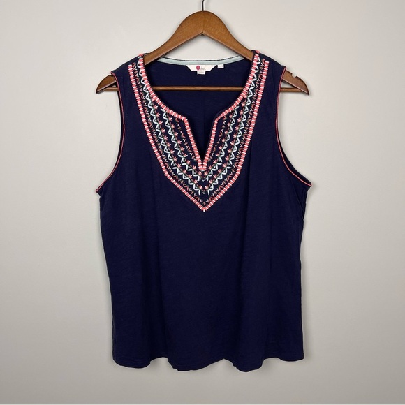 Boden Embroidered Notch Neck Top in Navy Blue - Picture 2 of 5